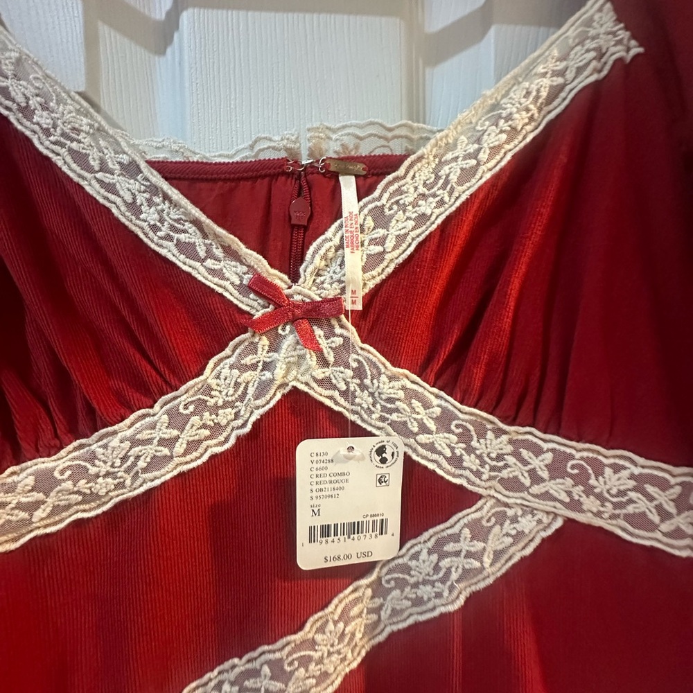 Free People Red Dress with White Lace Detail - Picture 3 of 8